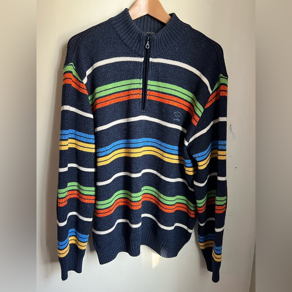 Paul & Shark Navy Striped Zip-Up Sweater